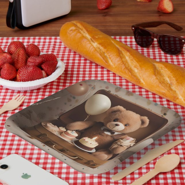 Plato De Papel Oso de peluche de cumpleaños (Picnic)