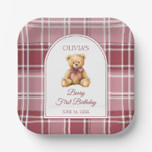 Oso de peluche elegante con lazo rosa cumpleaños 1