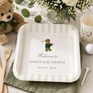 Plato De Papel Oso de peluche elegante Golf Fiesta de bebé recién