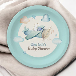 Plato De Papel Oso de peluche en Baby Shower de avión