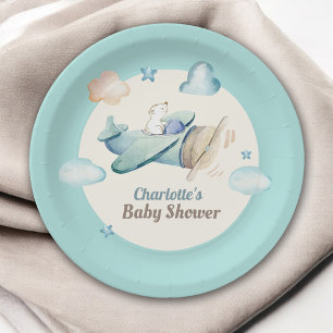 Plato De Papel Oso de peluche en Baby Shower de avión