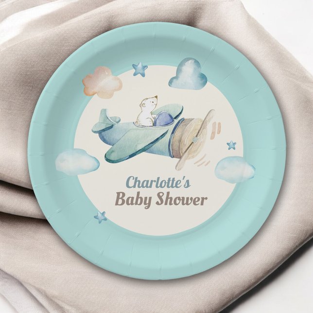 Plato De Papel Oso de peluche en Baby Shower de avión (Subido por el creador)