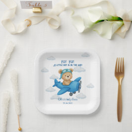 Plato De Papel Oso de peluche en Baby Shower de avión |