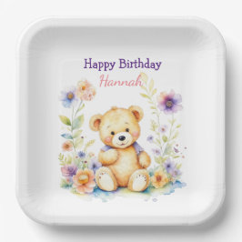 Plato De Papel Oso de peluche en fiesta de cumpleaños de Chica de