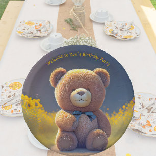 Plato De Papel Oso de peluche en la pradera, lindo personalizado