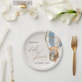 Plato De Papel Oso de peluche, globo de aire caliente azul, Baby