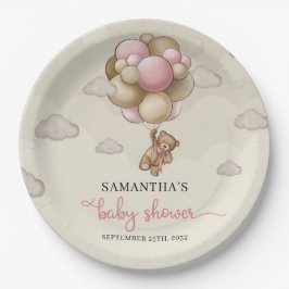 Plato De Papel Oso de peluche globos de marfil marrón rosa ducha
