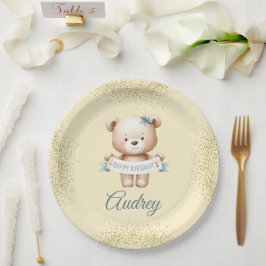 Plato De Papel Oso de peluche lindo con cumpleaños