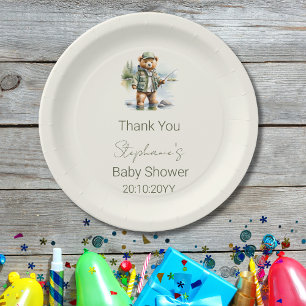 Plato De Papel Oso de peluche lindo pescador carrete emocionado B
