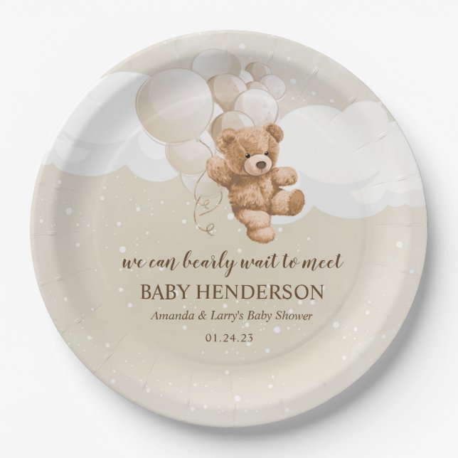 Plato De Papel Oso de peluche neutral Bearly Wait (Anverso)