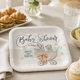 Plato De Papel Oso de peluche personalizado para baby shower