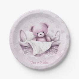 Plato De Papel Oso de peluche rosa en placa de papel de cesta