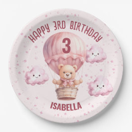 Plato De Papel Oso de peluche rosa y bonito para niña
