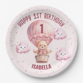 Plato De Papel Oso de peluche rosa y bonito para niña