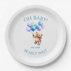 Plato De Papel Oso de peluche sostiene globos flotando