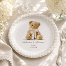 Oso de peluche vintage beige baby shower
