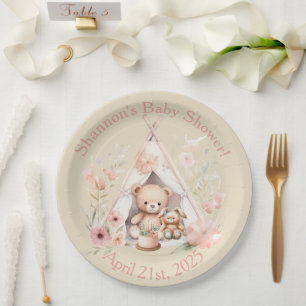 Plato De Papel Oso de peluche y conejito en Baby Shower de carpas