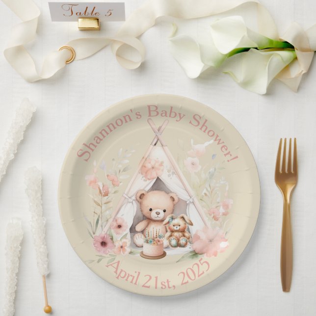 Plato De Papel Oso de peluche y conejito en Baby Shower de carpas (Boda)