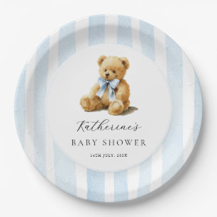 Plato De Papel Oso de Rayas Azules Baby Shower