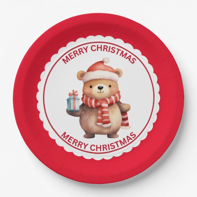 Plato De Papel Oso De Teddy Aburrido En Vacaciones De Navidades D (Anverso)