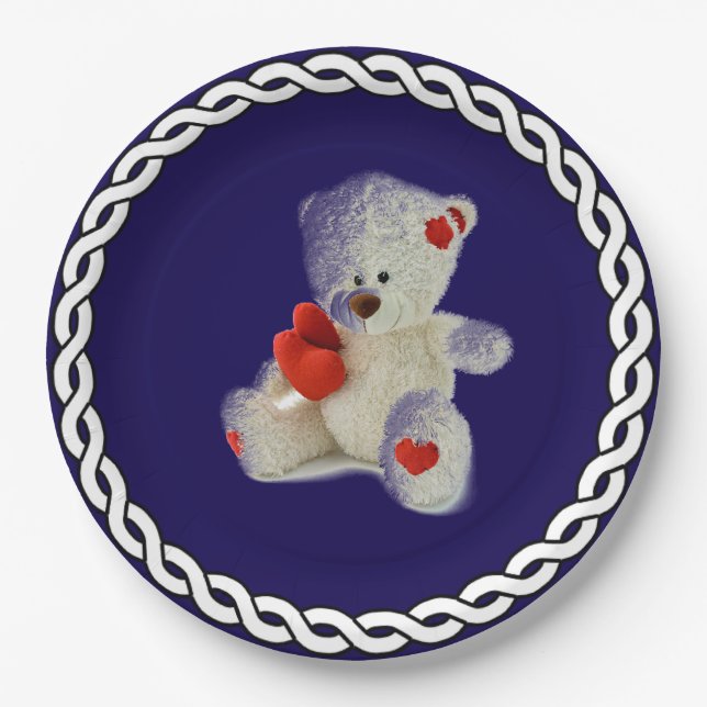 Plato De Papel Oso De Teddy Blanco (Anverso)