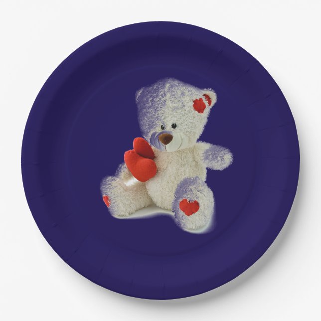 Plato De Papel Oso De Teddy Blanco (Anverso)