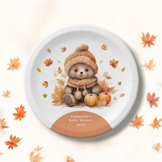 Plato De Papel Oso De Teddy Cae Enamorado Calabaza De Otoño (Subido por el creador)