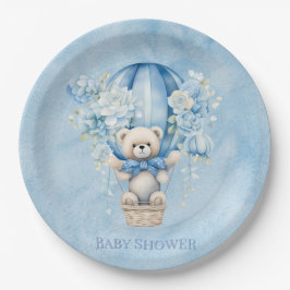 Plato De Papel Oso De Teddy Con Aire Caliente En Baby Shower