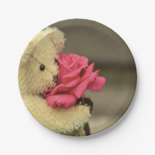 Plato De Papel Oso De Teddy Con Baby Shower Rosa