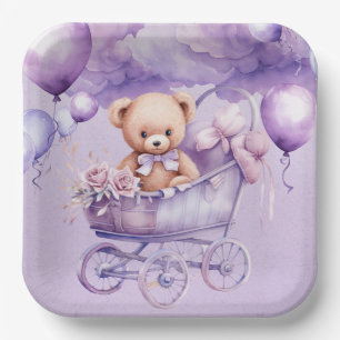 Plato De Papel Oso De Teddy Con Chica De Lavanda Baby Shower