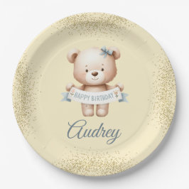 Plato De Papel Oso de Teddy lindo con Brithday
