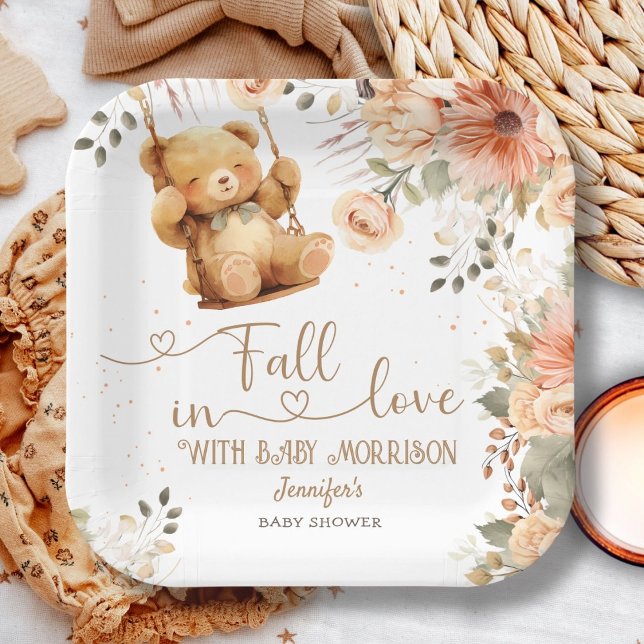 Plato De Papel Oso de Teddy Otoño Cae Baby Shower Enamorado (Subido por el creador)