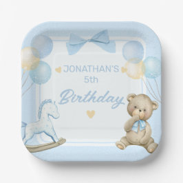 Plato De Papel Oso De Teddy Y Caballo De Roca