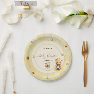 Plato De Papel Oso Dulce Abeja de Miel Baby Shower
