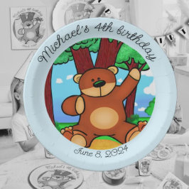 Plato De Papel Oso en el cumpleaños de pasto