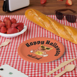 Plato De Papel Oso feliz de Halloween calabaza Nombre personaliza
