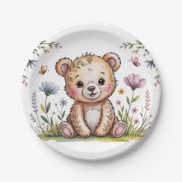 Plato De Papel Oso Floral Podemos Esperar A Baby Shower