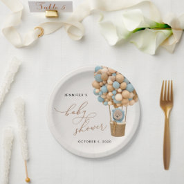 Plato De Papel Oso, globos azules, globo de aire caliente, Baby S