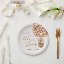 Plato De Papel Oso, globos rosados, globo de aire caliente, Baby 