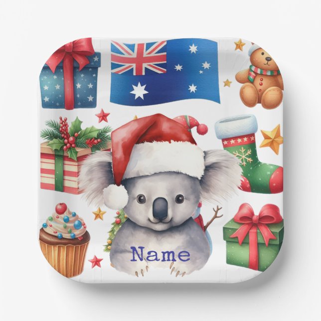 Plato De Papel Oso Koala en tema de Australia  (Anverso)