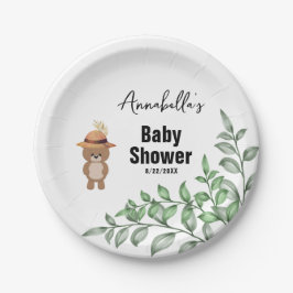 Plato De Papel Oso lindo en el Baby Shower maderero