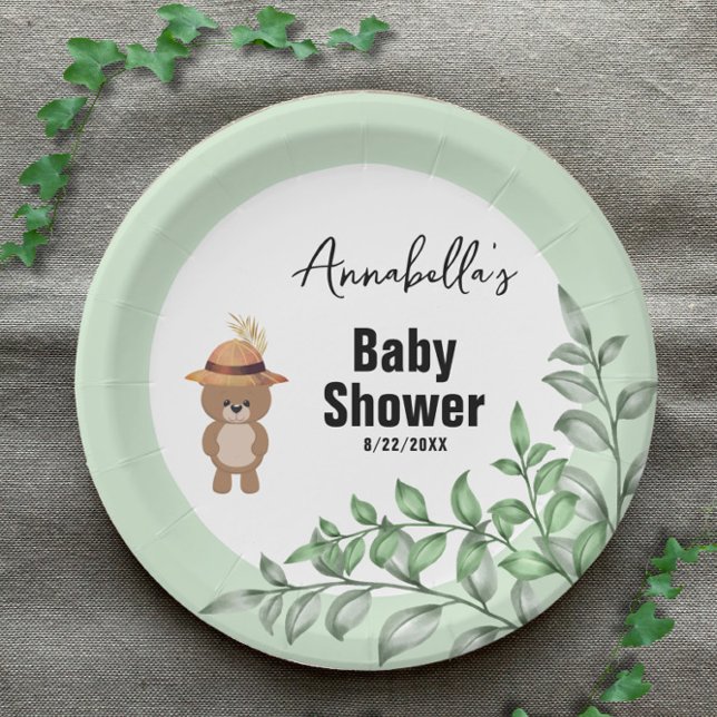 Plato De Papel Oso lindo en el Baby Shower maderero (Subido por el creador)