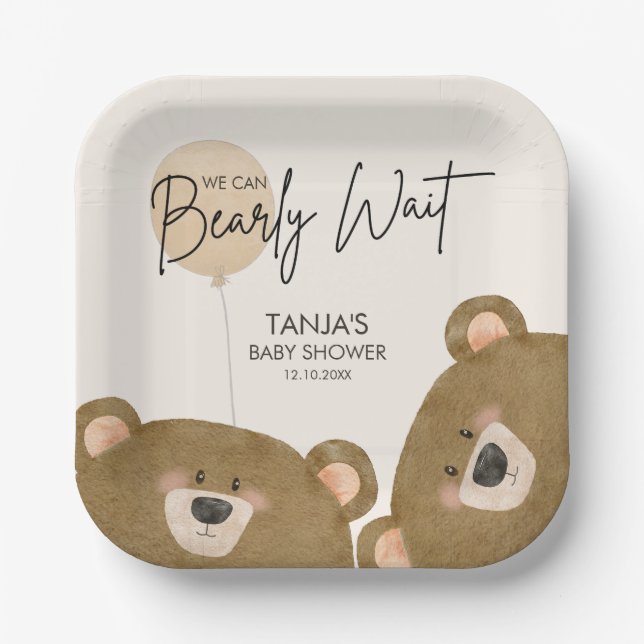 Plato De Papel Oso lindo Podemos anticipar Baby Shower de espera  (Anverso)
