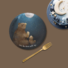 Plato De Papel Oso lindo sobre la luna