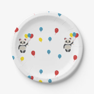 Plato De Papel Oso panda con globos blanco