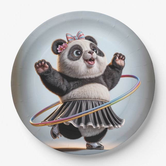 Plato De Papel Oso Panda Con Hula Hoop De Arcoíris (Anverso)