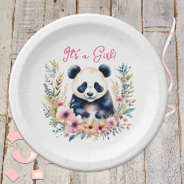 Plato De Papel Oso panda en Chica de flores es un Chica