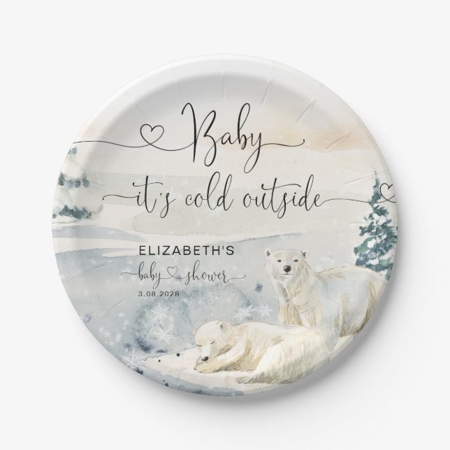 Plato De Papel Oso polar | Baby Shower forestal (Anverso)