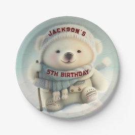 Plato De Papel Oso Polar Cute Invierno Wonderland Esquí Snowflake