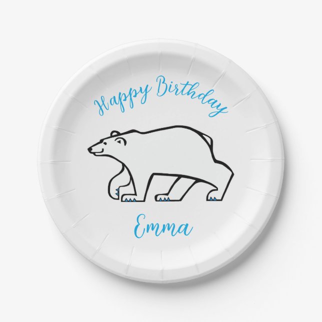 Plato De Papel OSO POLAR CUTIDO - Animales salvajes - Fiesta (Anverso)